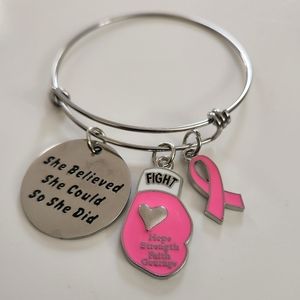 She Believed She Could Breast Cancer Awareness Bangle Charm Bracelet